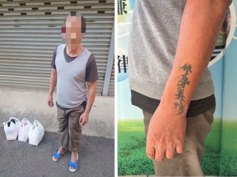 ▲圖說：吳姓慣竊左手「修身養性」刺青遭警方鎖定逮捕 （圖／台中市政府提供）