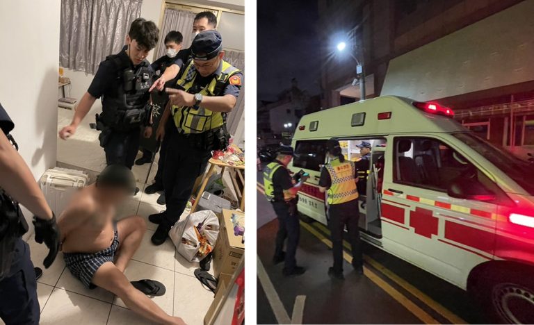 ▲圖說：員警迅速進入屋內，將情緒失控而丟擲冰箱的鍾男保護管束並送醫 （圖／台中市政府提供）