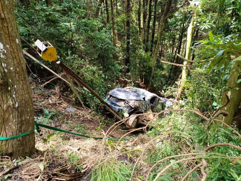 中專1線休旅車墜落50米山谷 警消合力救援避免發生危害