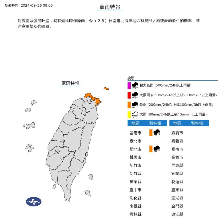 基隆上午瞬間強降雨 謝國樑緊急進駐應變中心召開應變會議