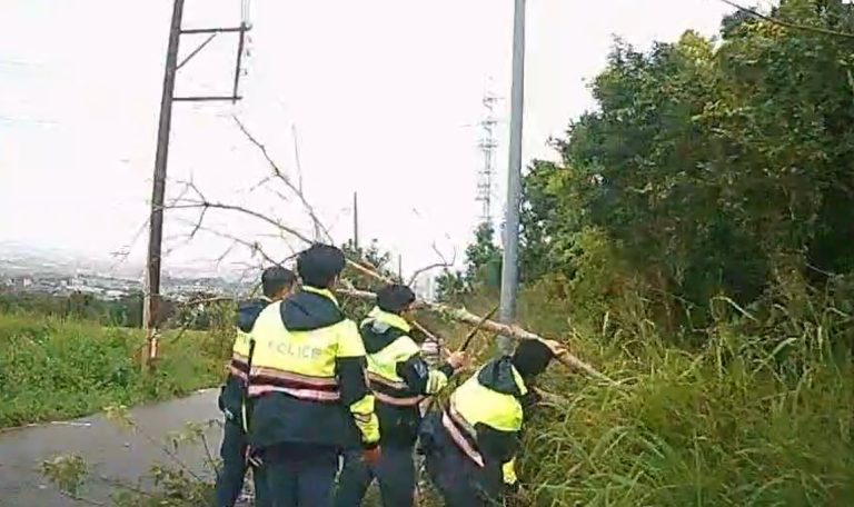康芮強颱侵襲 台中犁份帥警F4積極排除倒塌路樹
