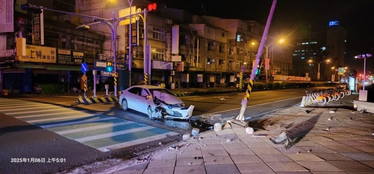 男駕自小客車自撞號誌桿  酒測值超標依公共危險罪送辦