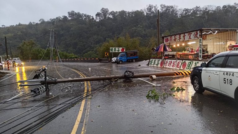 強風豪雨致電桿倒塌  大湖警方緊急交管確保安全