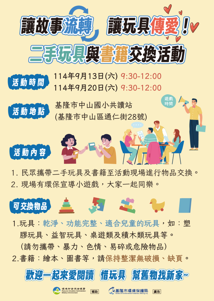 基隆市中山國小「不用品再使用據點」 推廣玩具、書籍共享理念