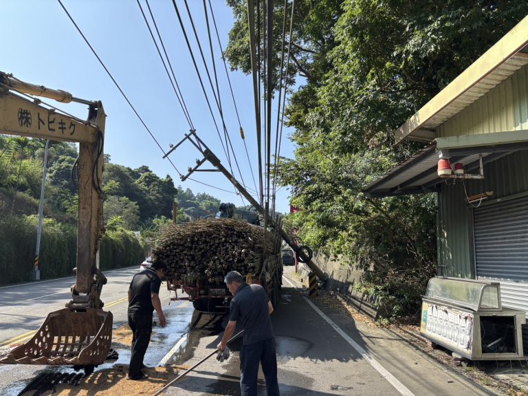 苗栗大湖大貨車自撞電線桿 電桿斷裂倒塌！駕駛無大礙