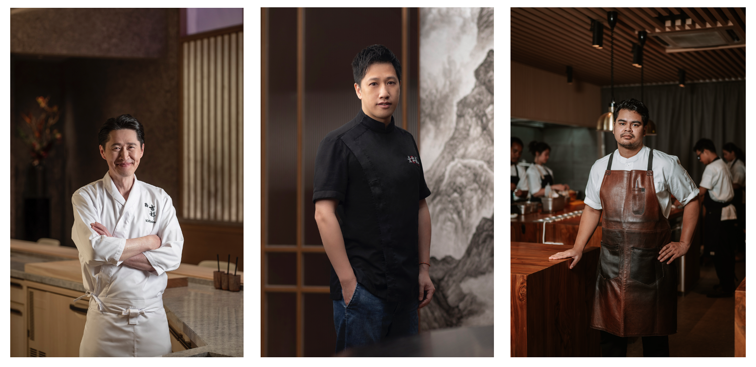 (左起)宮川政明大廚、徐敬業大廚、Aditya Muskita大廚將於「澳門銀河」呈獻 Tatler Off Menu主理「海洋」主題創作。