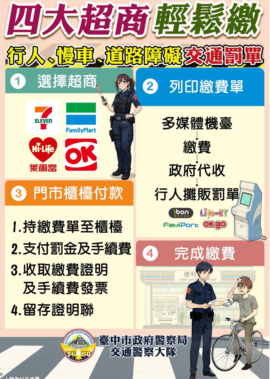 繳罰單不再匆匆忙忙！   行人慢車違規超商輕鬆繳