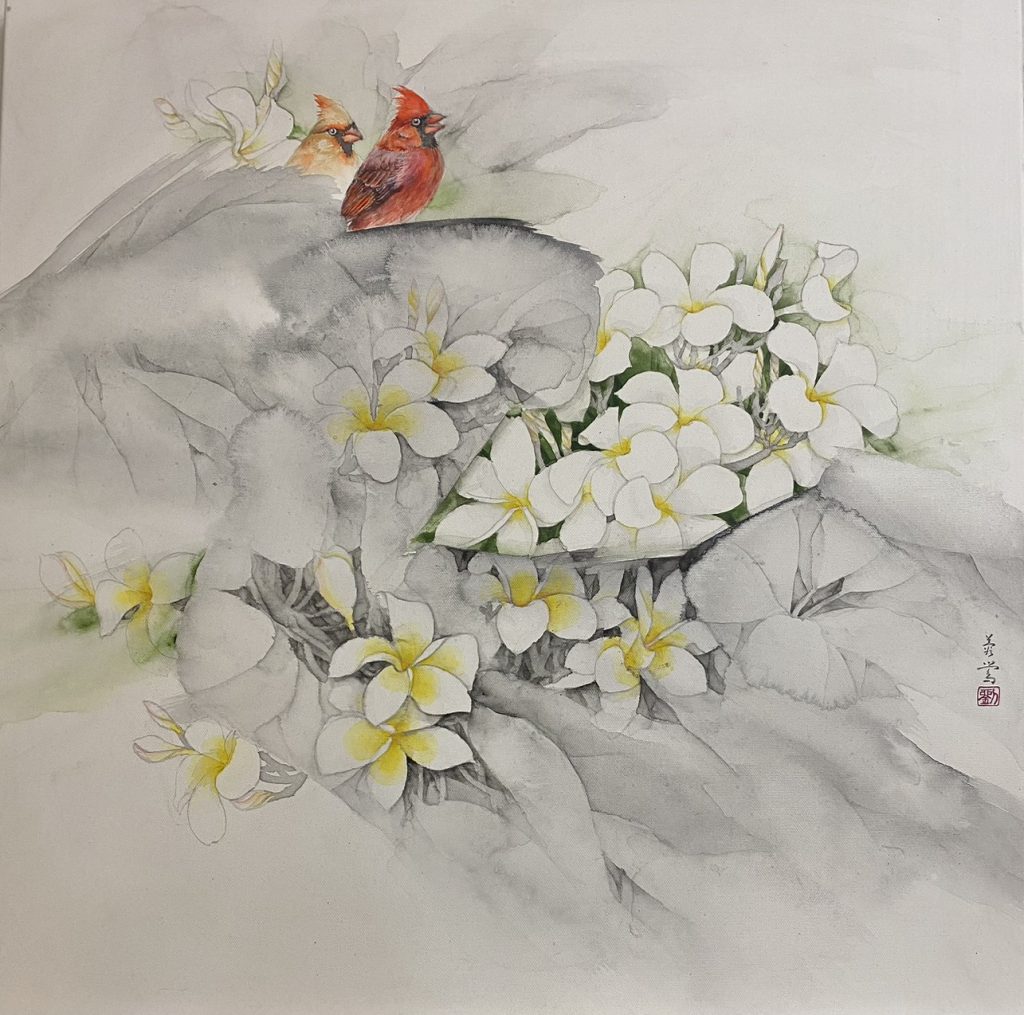 「花開五洲 福滿世界」劉蓉鶯百國國花彩墨個展系列(101)白緬梔 吉里巴斯 Kiribati