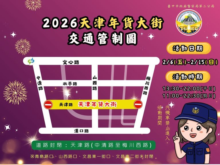 台中 2026天津年貨大街登場！交通資訊