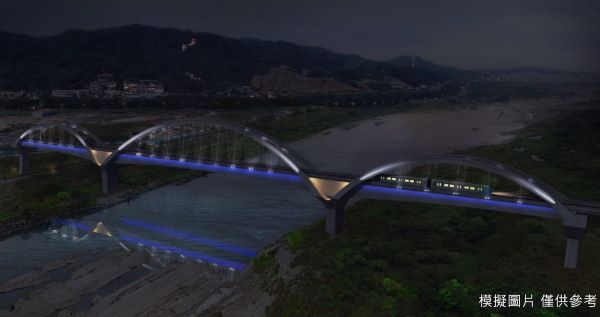 《圖說》三鶯線大漢溪鋼拱橋光雕模擬圖。〈捷運局提供〉