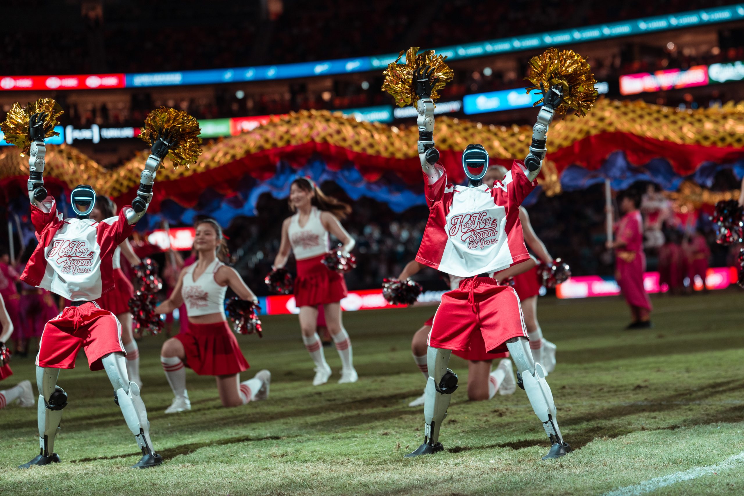 Robots produced by Chinese Mainland company Unitree Robotics perform as special guests at the opening ceremony of the Hong Kong Sevens.
