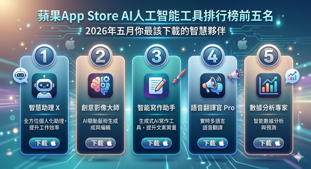蘋果App Store AI人工智能工具排行榜前五名:2026年五月你最該下載的智慧夥伴 蘋果App Store AI人工智能工具排行榜前五名:2026年五月你最該下載的智慧夥伴