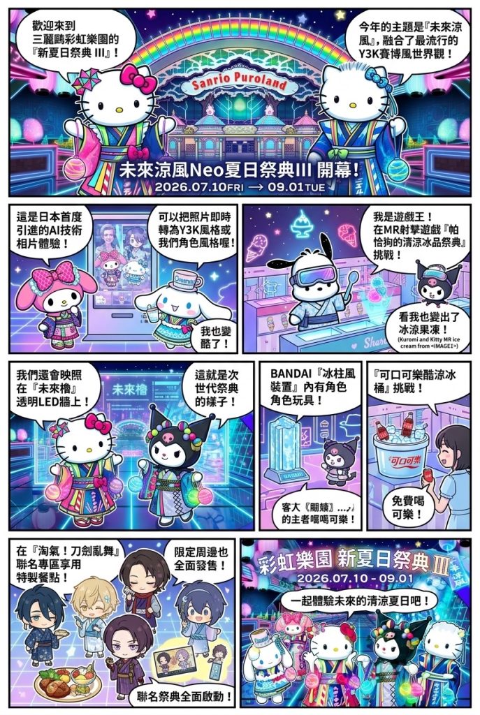 三麗鷗彩虹樂園Y3K夏日祭典七月開跑！未來風裝飾與聯名登場| 蕃新聞