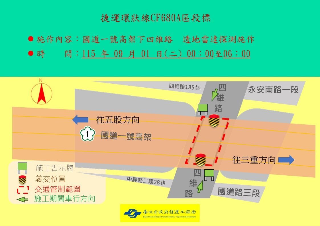 捷運環狀線北環段CF680A區段標工程新北市五股區四維路高速公路下方地電阻探測施工