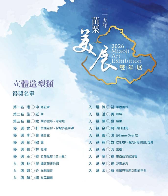 115年「苗栗美展」雙年展得獎名單出爐!