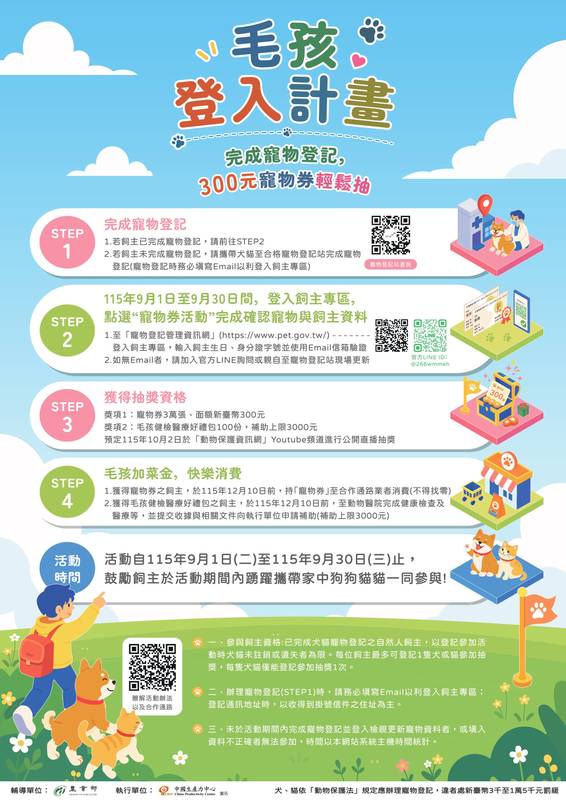 寵物登記抽好禮！「毛孩登入計畫」正式開跑
