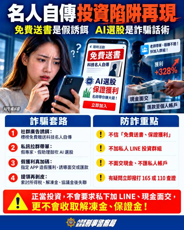 領「名人自傳」投資陷阱再現! 詐團分飾多角誘海外面交 連環索解凍金狠詐768萬!