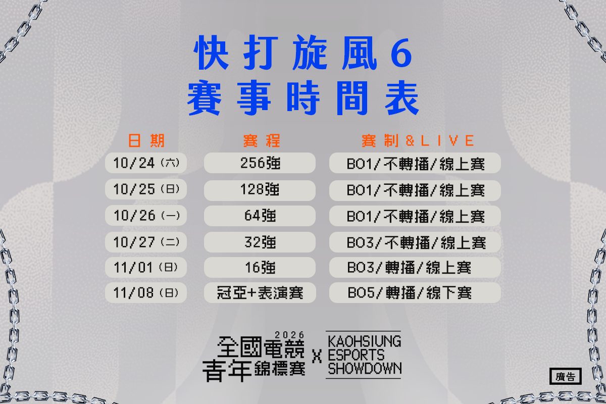 第六屆「全國電競青年錦標賽」9/26報名開跑！ 60萬總獎金號召全台高手　11/7、8光之穹頂對決爭冠