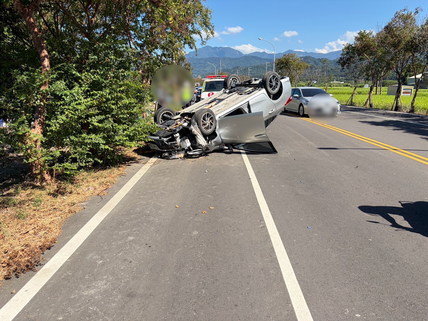南庄鄉縣道124乙線自小客車翻覆事故現場
