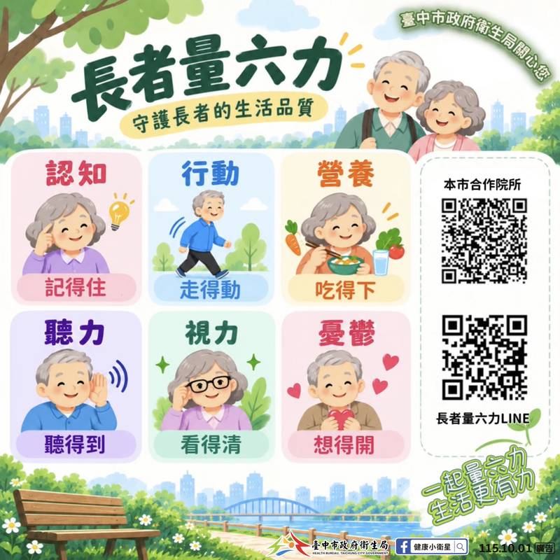 10/1國際高齡日「一起量六力」!中市131家機構提供評估 守護長者健康生活力