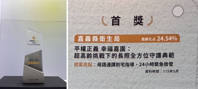 嘉義縣榮獲2026城市照顧典範獎「宜共老」首獎