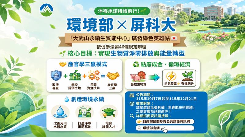 淨零承諾持續前行!環境部與屏科大攜手,重啟「大武山生質能中心」政策公告廣發英雄帖