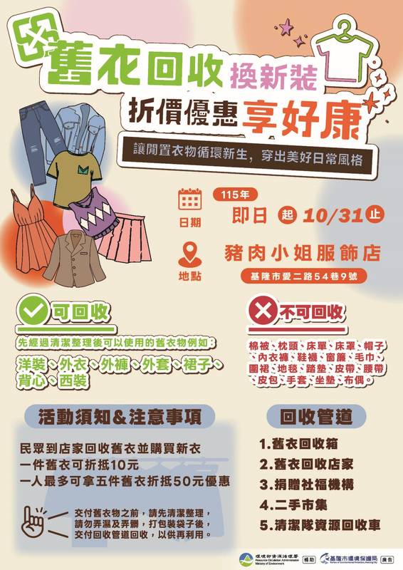 舊衣回收換新裝 折價優惠享好康!