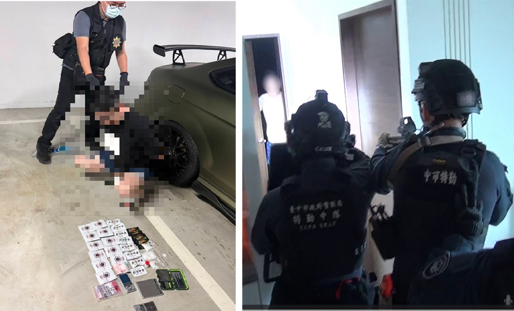 ▲圖說：中市刑大專案小組搭配保警特勤中隊同步執行攻堅，逮捕陳嫌等4人販毒集團           （圖／台中市政府  提供）