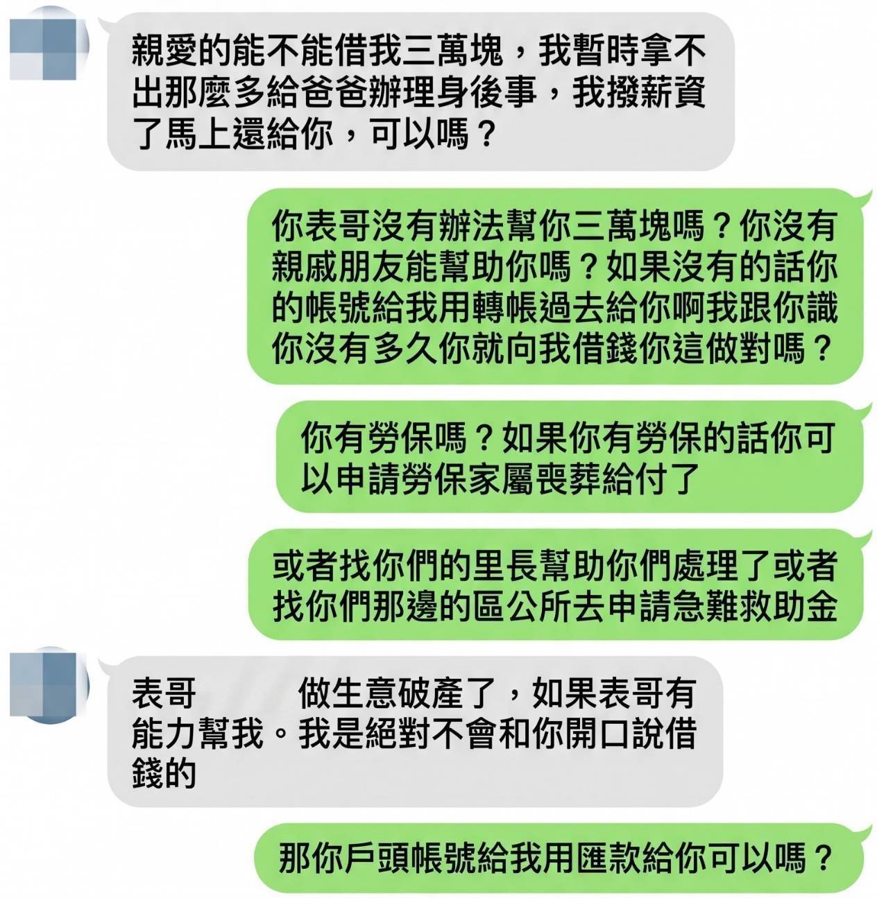 女網友開口借3萬元辦喪事