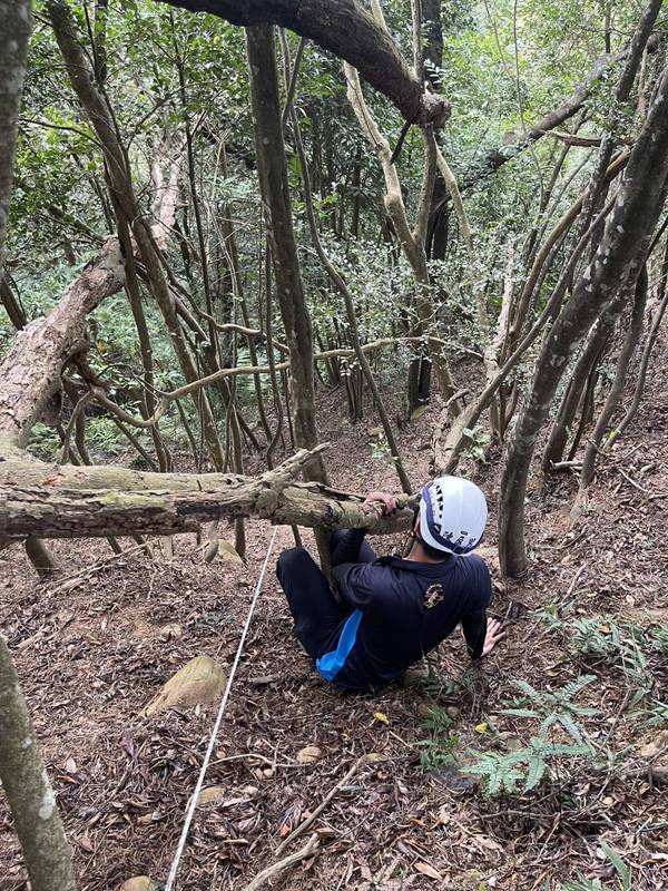 三義挑炭古道山友失足滑落50公尺邊坡 消防繩索救回