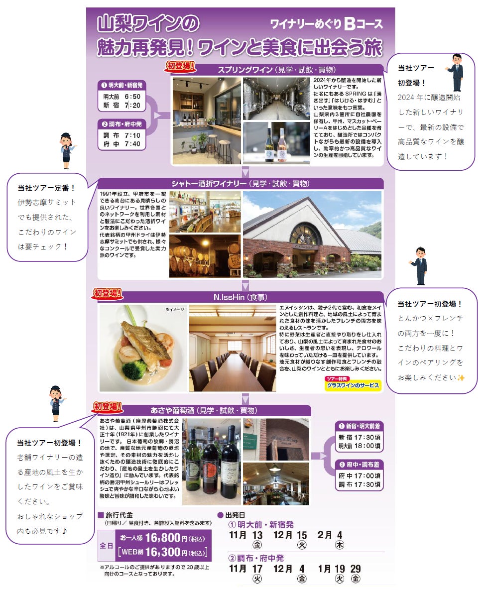京王推「山梨酒莊巡禮」一日巴士遊　11月13日起20梯次、新宿與調布府中出發