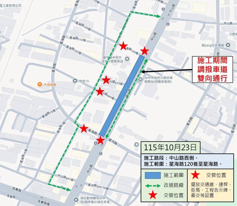 中市府投入9,980萬元改善鹿峰國小通學環境 沙鹿中山路10/21起分段燙平