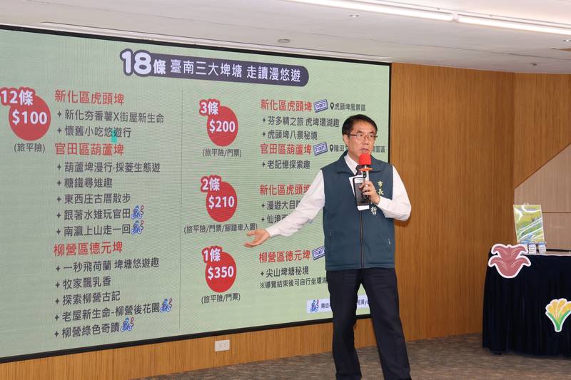 黃偉哲推廣台南三大埤塘深度導覽　18條路線10人成團即可預約