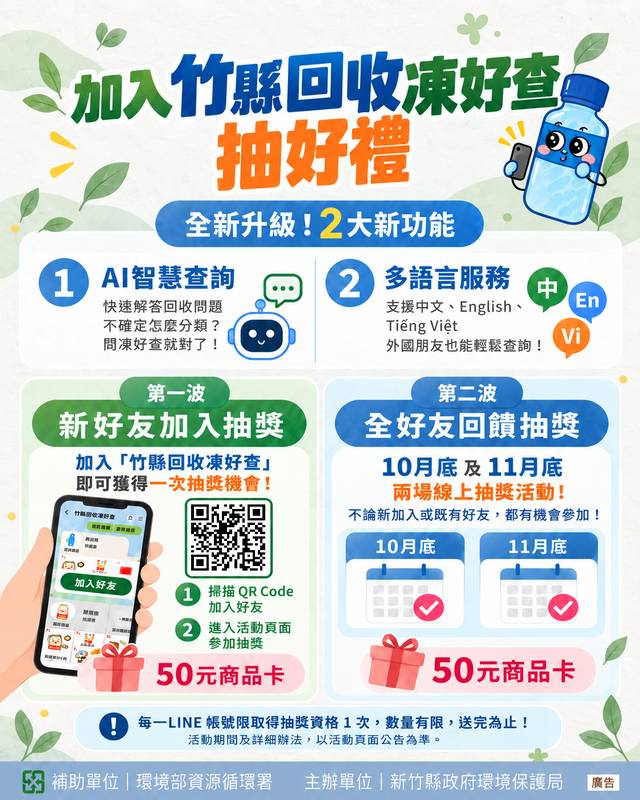 AI智慧查詢＋多語服務上線  竹縣回收凍好查加好友抽好禮