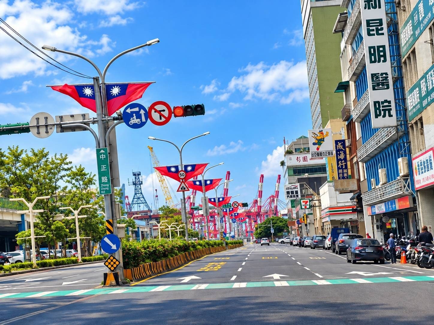 中正路沿線懸掛國旗
