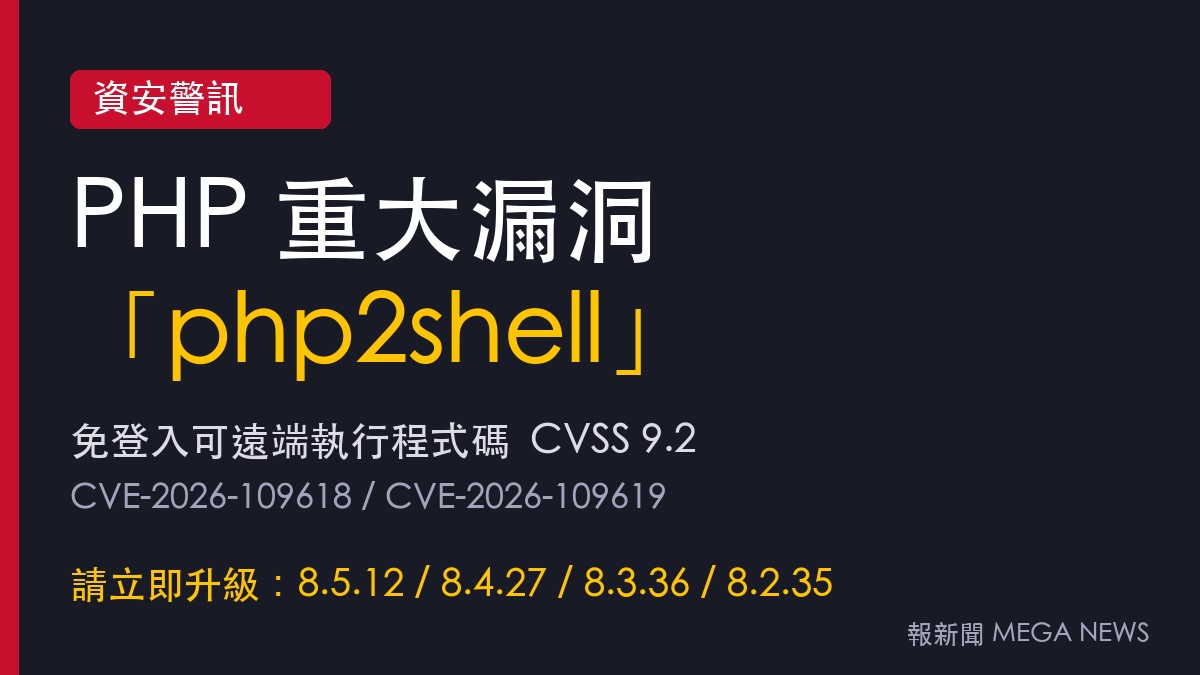 PHP爆「php2shell」重大漏洞 免登入即可遠端執行程式碼 官方籲立即升級