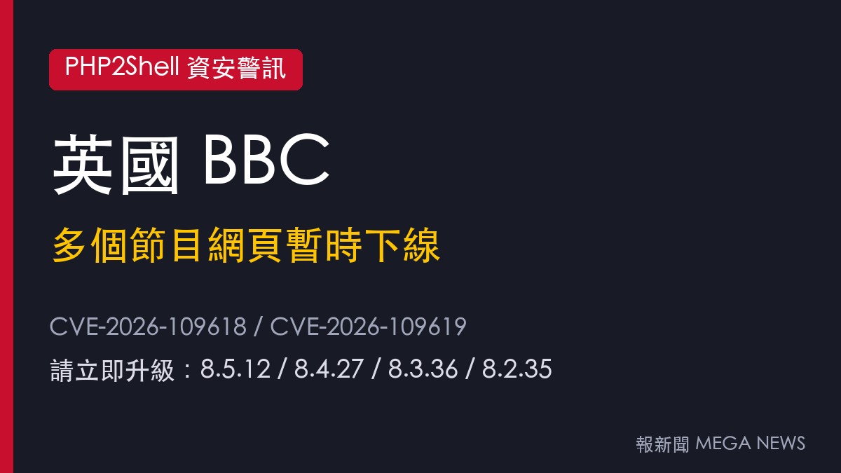 PHP2Shell漏洞風暴 BBC多個節目網頁暫時下線