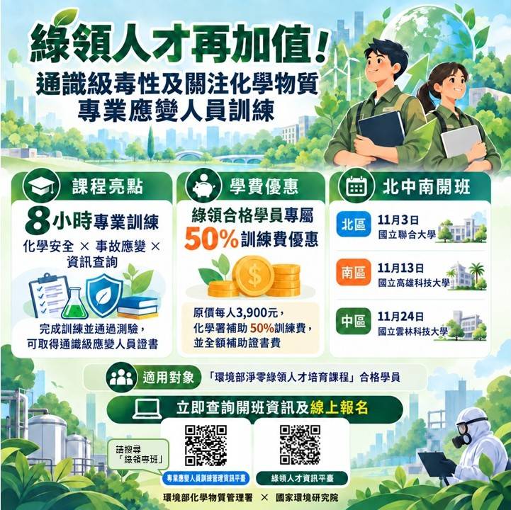 限量好康看過來 環境部推淨零綠領加值專案 過關即通識級應變人員享考照半價優惠