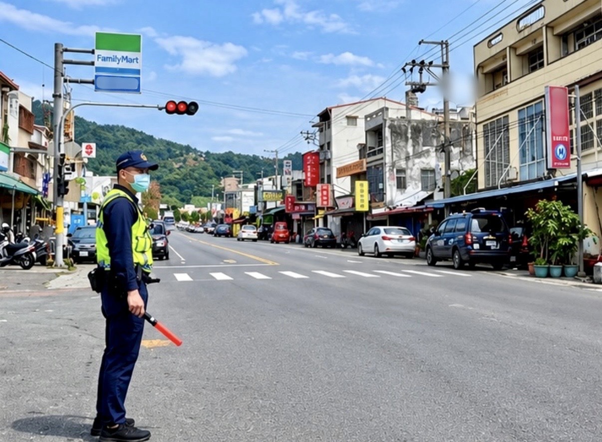 員警於市區路口執行交通整理