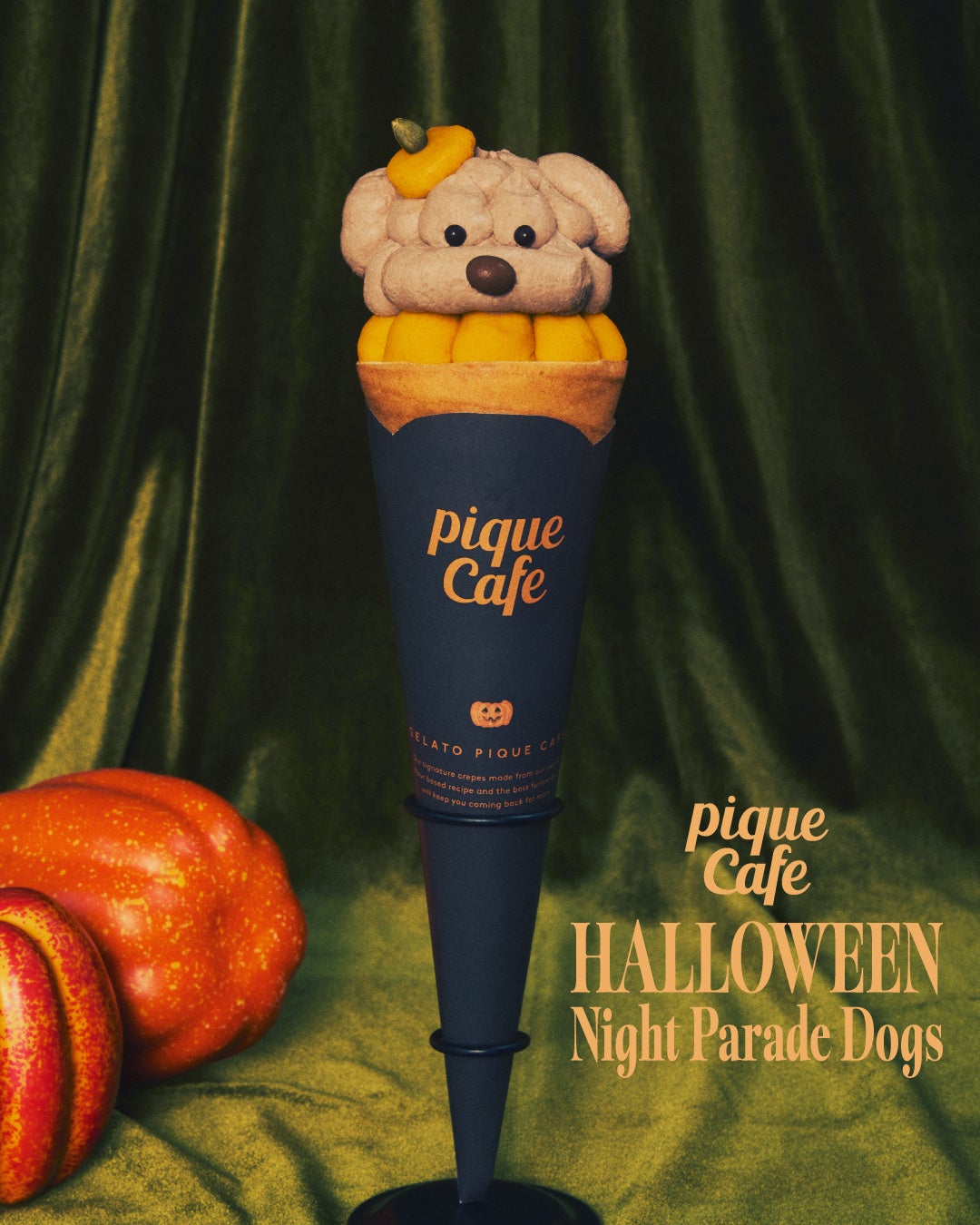 gelato pique cafe萬聖節狗狗可麗餅至10月31日 南瓜帽貴賓、蝙蝠翅膀西高地㹴,各1,390日圓