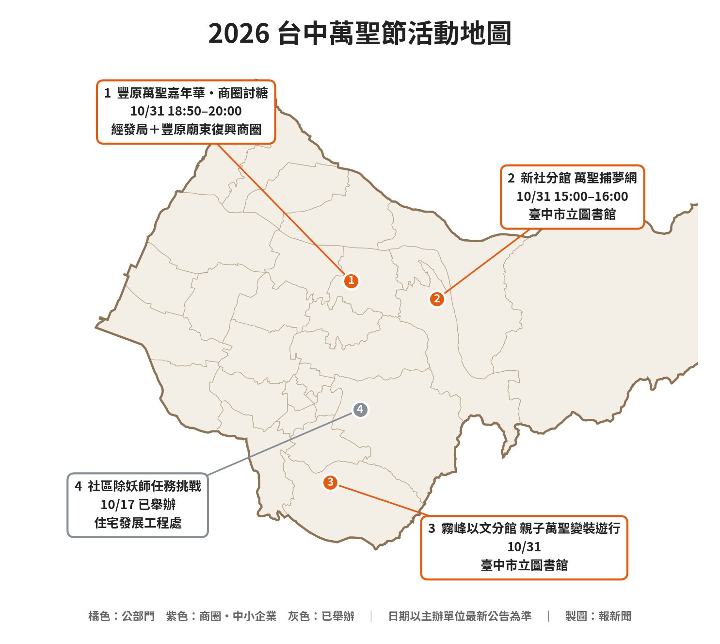 台中萬聖節活動地圖 豐原商圈10/31討糖嘉年華 市立圖書館分館辦變裝遊行