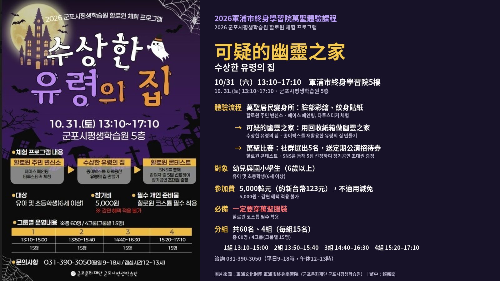 京畿軍浦市終身學習院萬聖節　10月31日兒童用廢紙箱做「可疑的幽靈之家」
