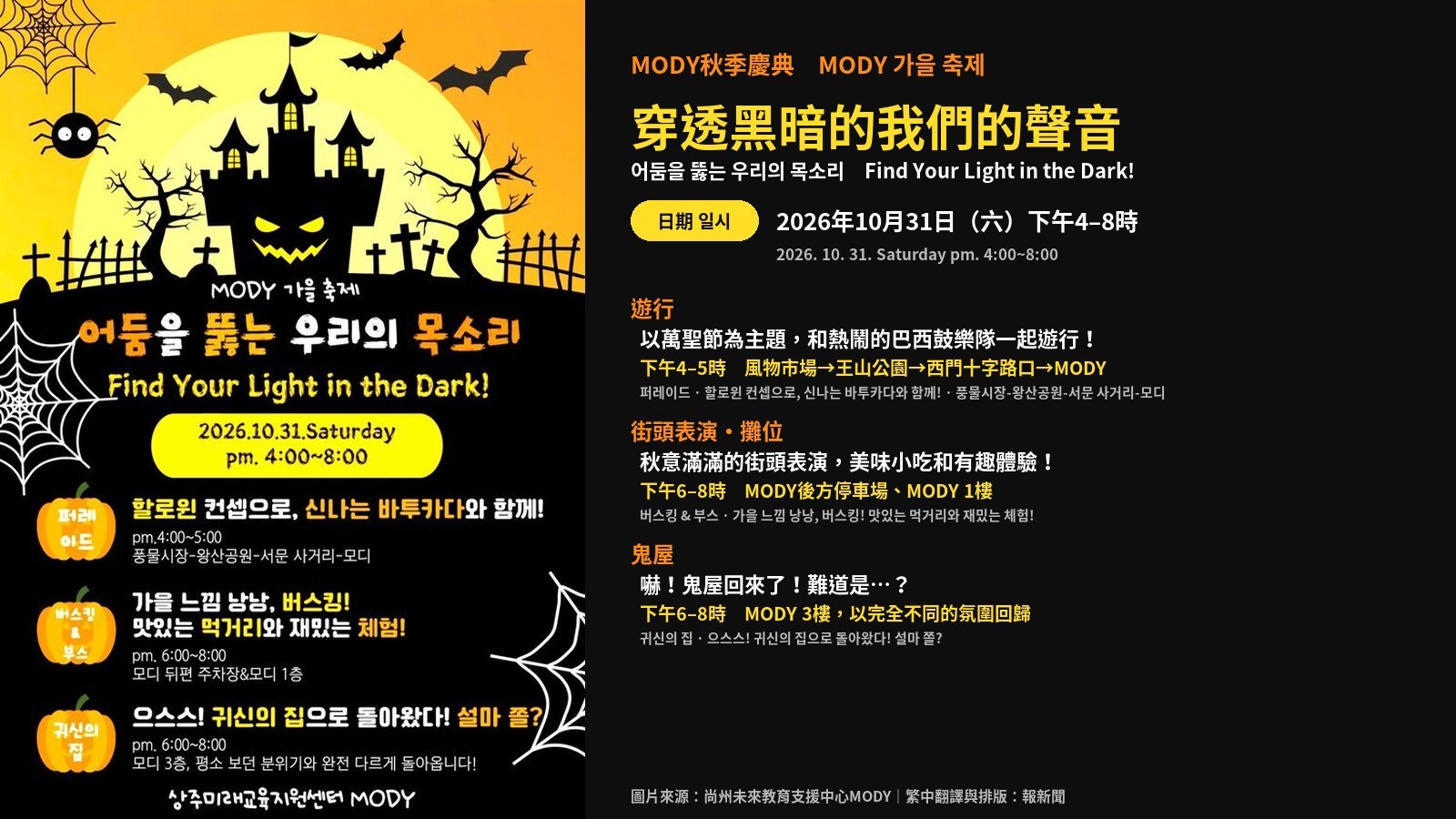 慶北尚州青少年自辦秋季慶典 10月31日萬聖節街頭遊行、鬼屋與街頭表演