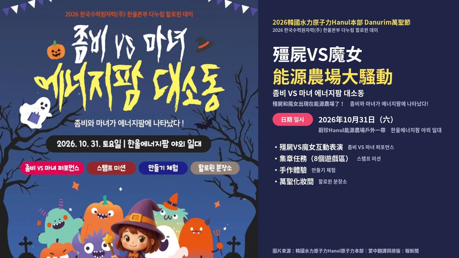 韓水原Hanul核電本部萬聖節活動 10月31日蔚珍能源農場「殭屍對決魔女」
