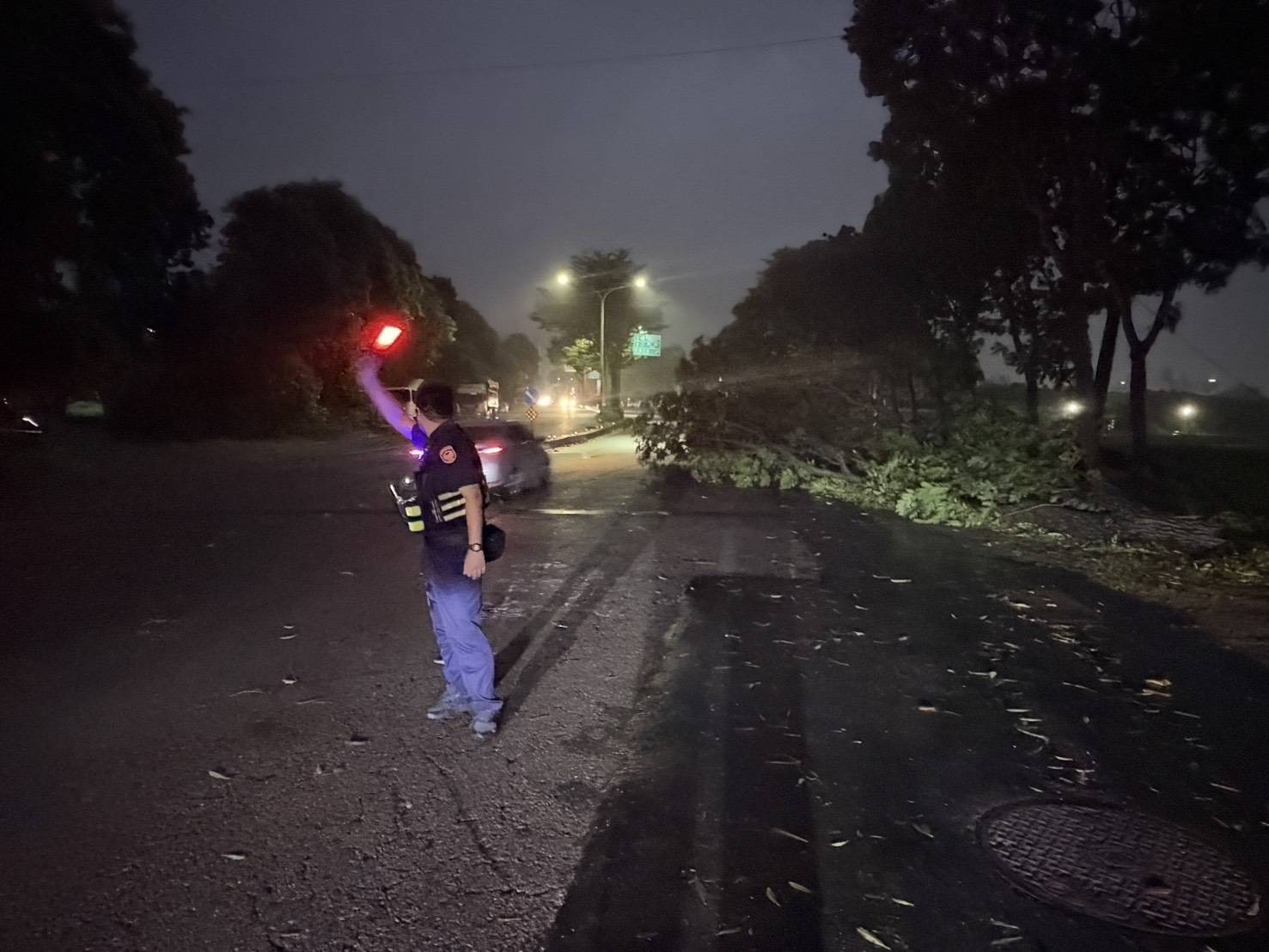 員警協助將樹枝移至路旁